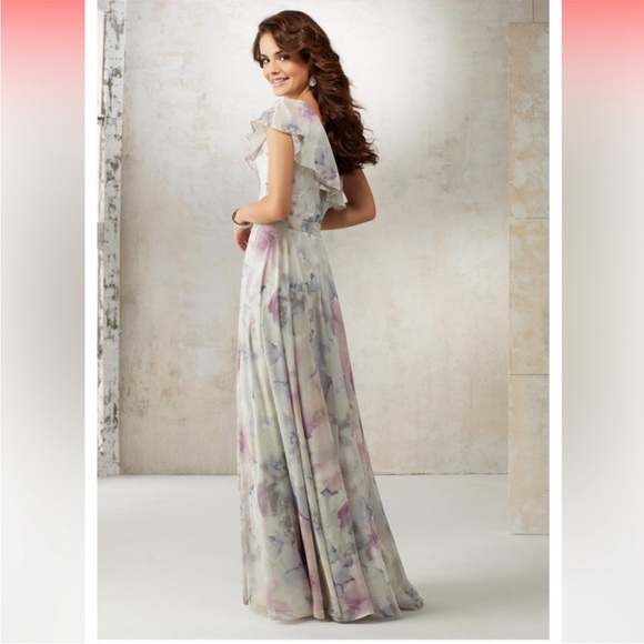 Mori Lee by Madeline Gardner 21503 White Smoke Floral Long Formal Dress Sz 22 - Picture 2 of 8